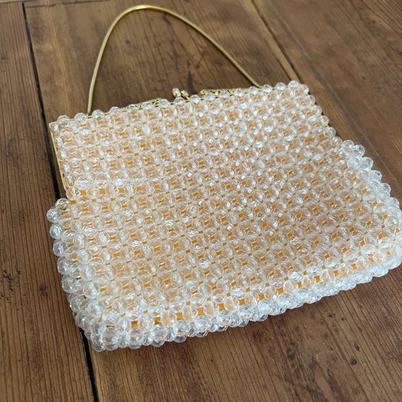 vintage Hong Kong handmade round beaded gold lining serpentine handled purse - Picture 10 of 12